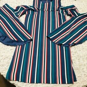 Tahari  Blue dress Arthur S Levine multi color stripe cold shoulder dress XS